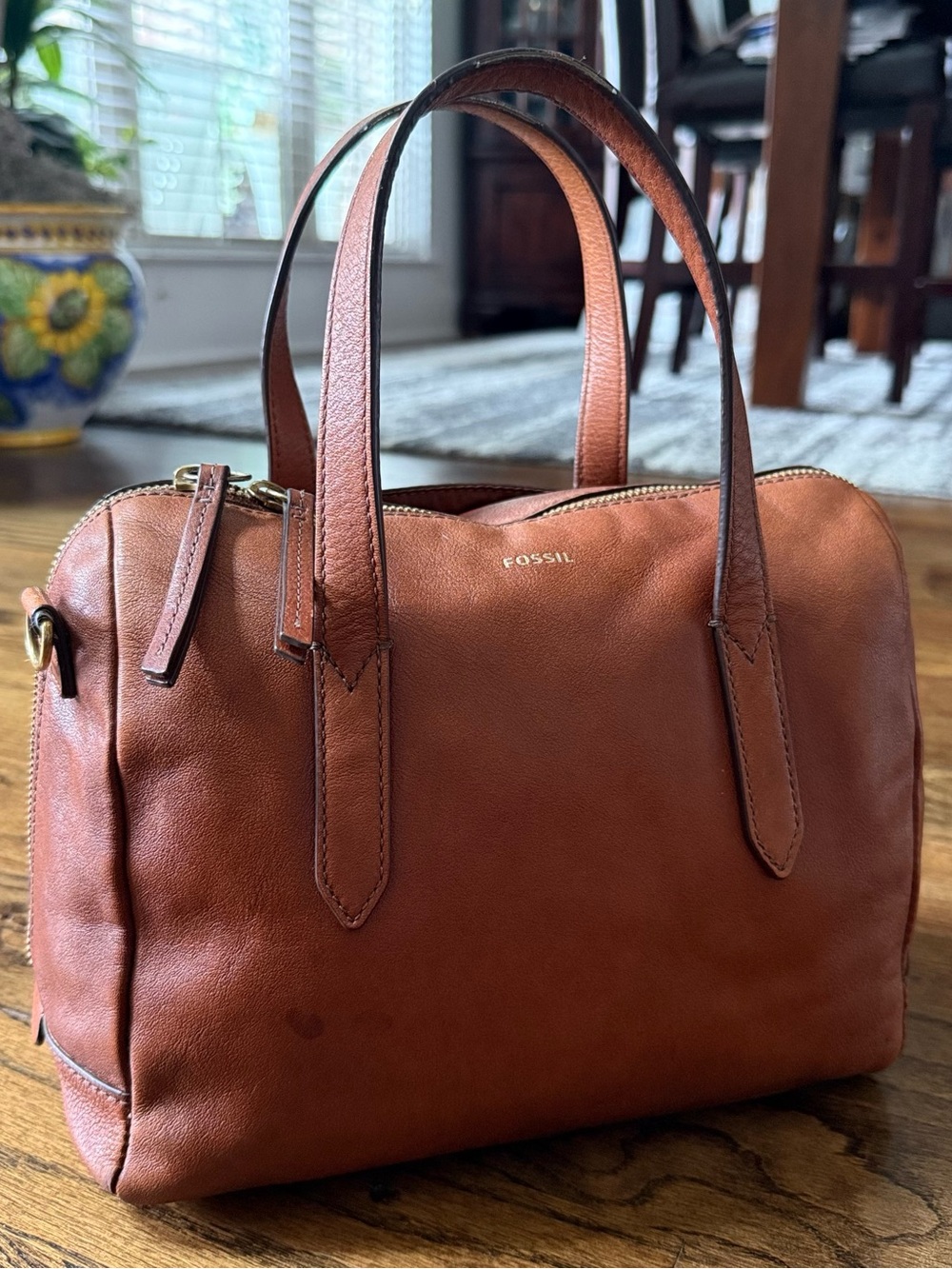 Fossil Cognac Leather Satchel Doctor Bag